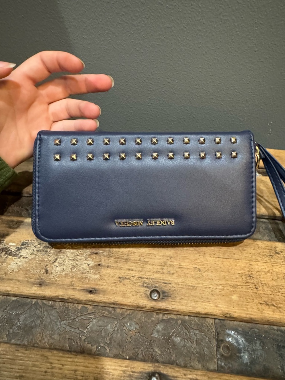 Badgley Mischka Navy Blue Studded Wristlet Wallet